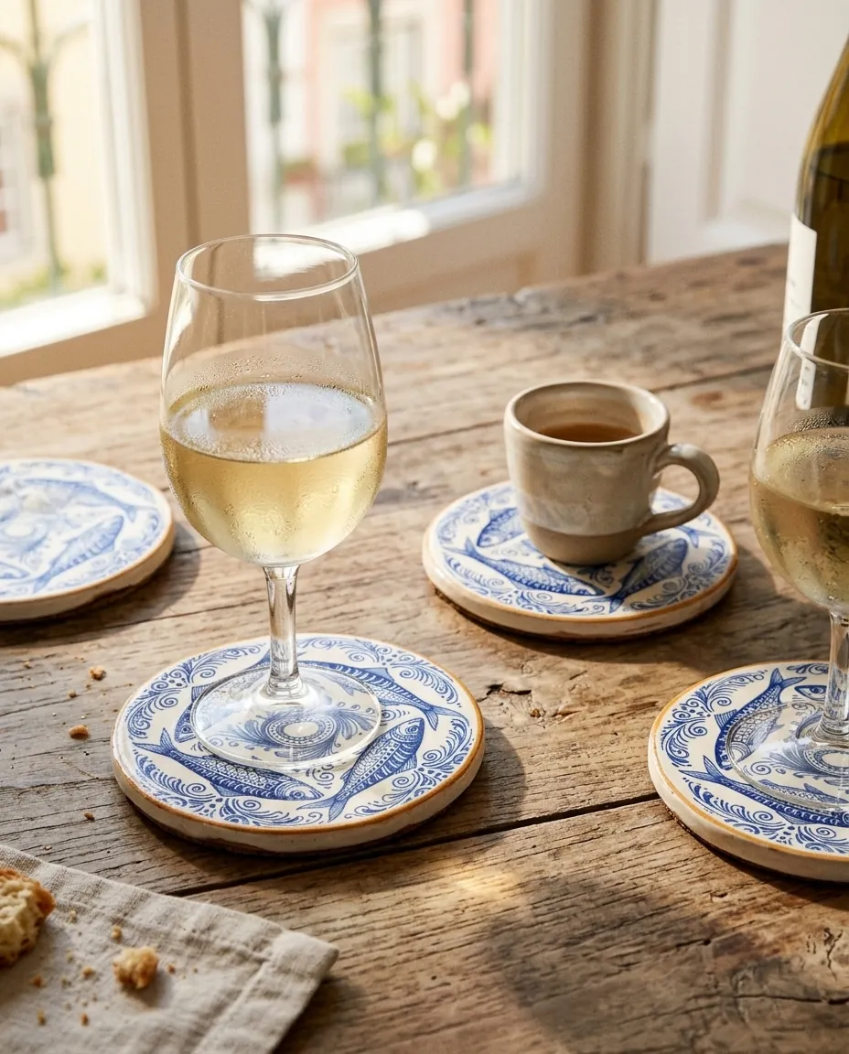 Sous-verres ronds Sardinha, lot de 4 — en situation