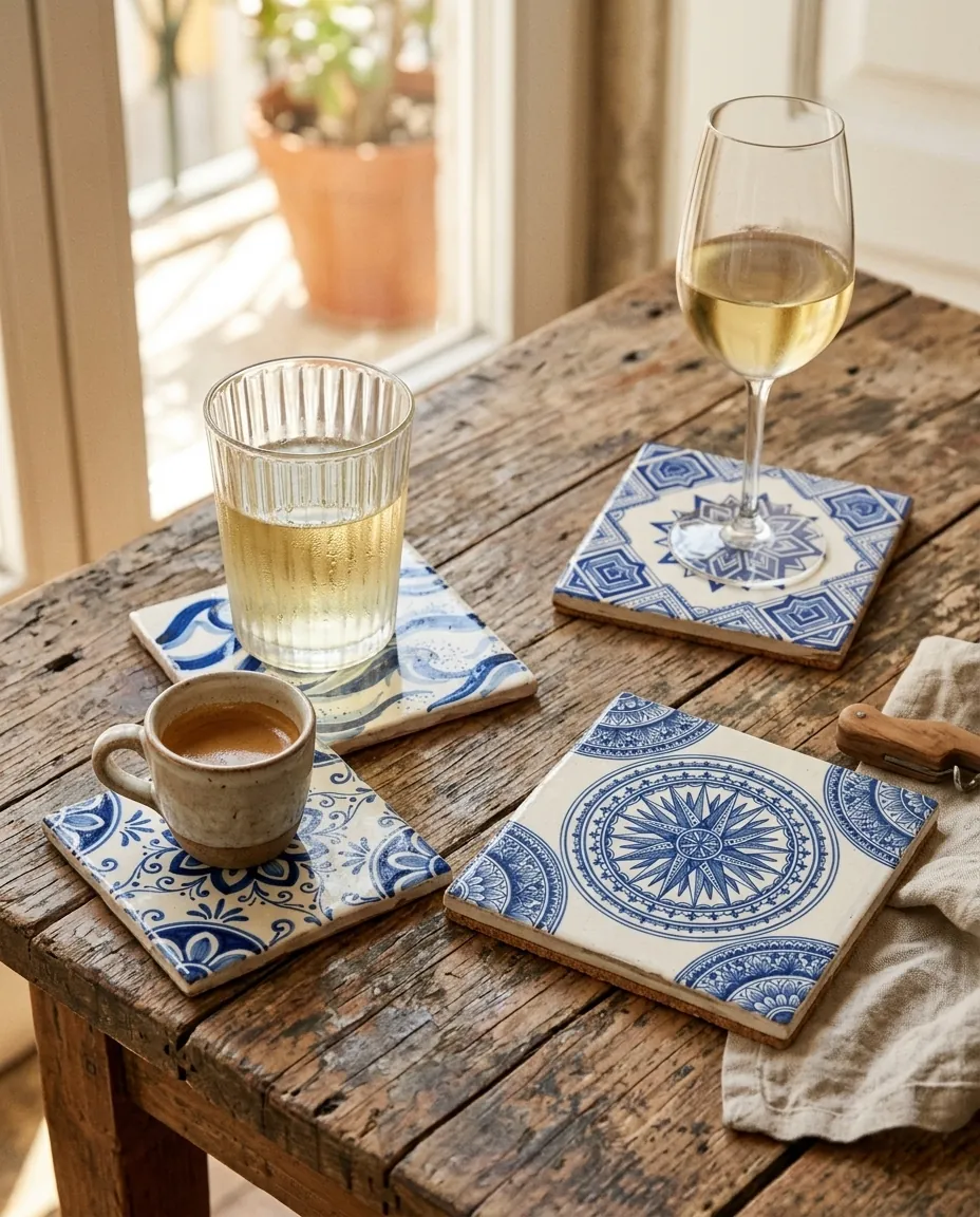 Wall Sampler Coasters, Set of 4 — in use